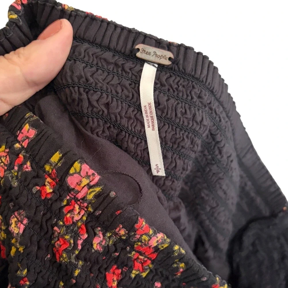 Free People Secret Garden Set Boho Black Floral Tiered Maxi Skirt Set Black S/M